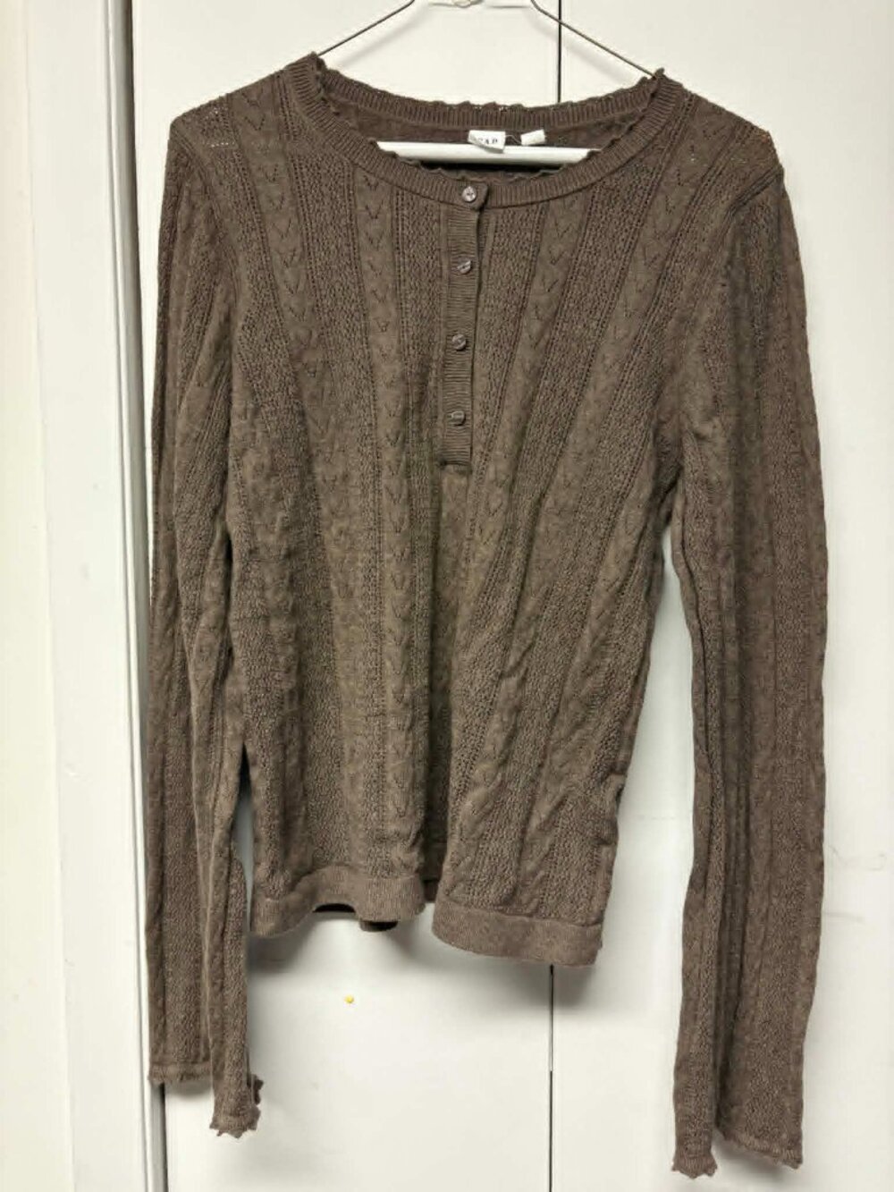 Brown Cable Knit Henley Sweater from GAP long-sleeve cable knit henley sweater